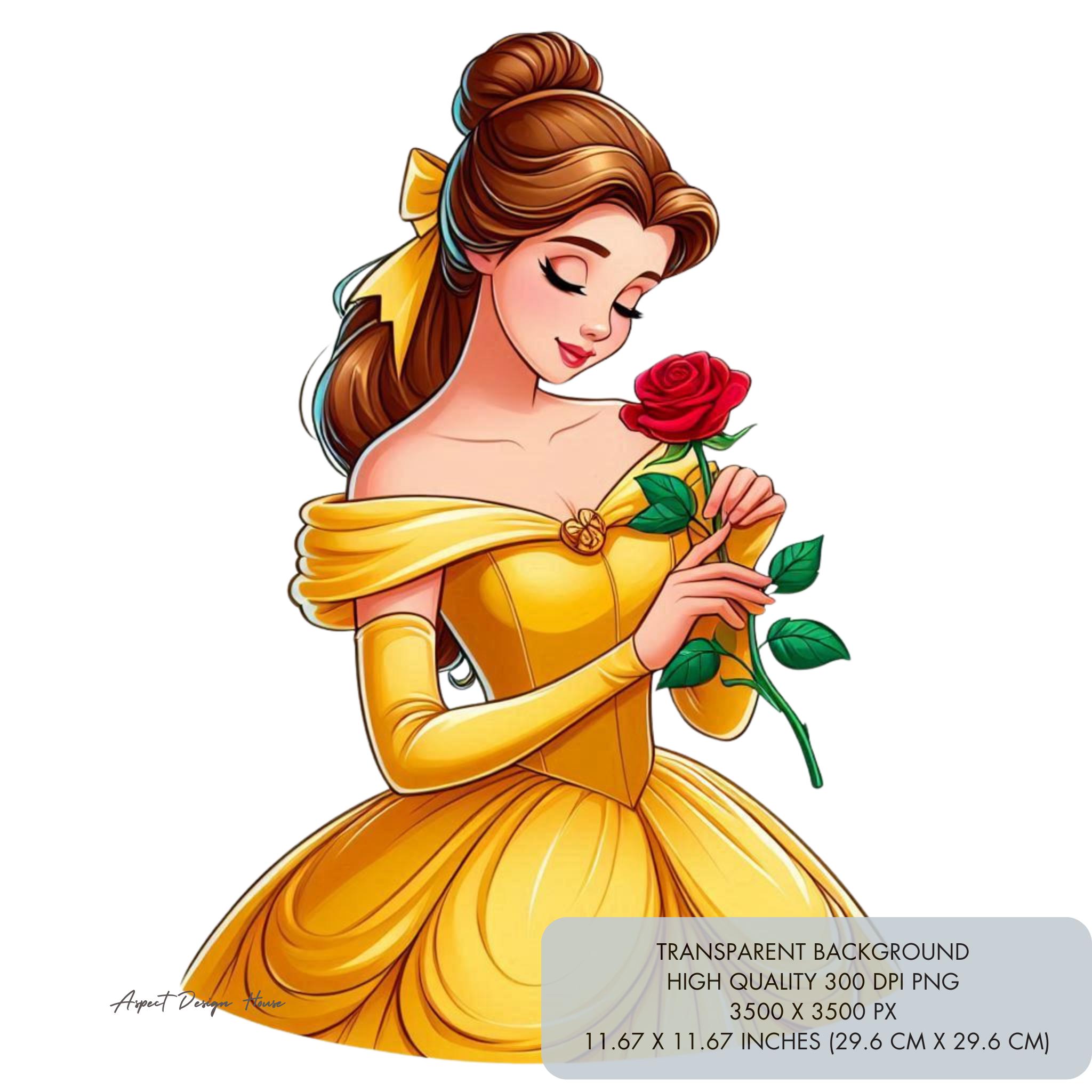 1 Princess Belle and Rose Clipart PNG, Beauty and the Beast Sublimation ...