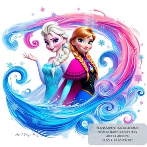 2 Frozen clip art PNG, Anna and Elsa clipart, Watercolor design for sublimation, 300 dpi high resolution, Elsa and Anna clip art images