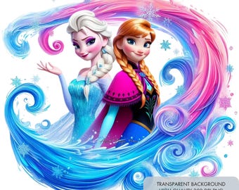 2 Frozen clip art PNG, Anna and Elsa clipart, Watercolor design for sublimation, 300 dpi high resolution, Elsa and Anna clip art images