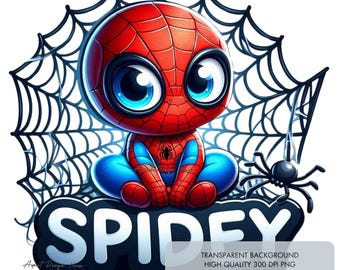 4 Spidey PNG, schattige baby Spiderman PNG, sublimatieontwerpen hoge kwaliteit 300 dpi, kunst aan de muur wordt afgedrukt, clipart, shirtontwerpen, digitale download