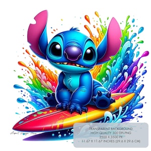 4 Surfing Stitch Summer PNG Clipart, Projekt sublimacji Wysokiej jakości 300 dpi, Wydruk sztuki ściennej, Obraz na koszulce dla dzieci, Pobieranie cyfrowe