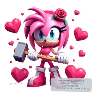 1 Amy Rose PNG, Sonic the Hedgehog PNG, High quality 300 dpi Sublimation Designs prints, clipart, shirt design, Digital Instant Download