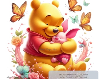 4 Moederdag PNG, Winnie de Poeh mama beer knuffelt Knorretje 300 dpi Hoge kwaliteit sublimatieontwerp voor Moederdag shirt digitale download