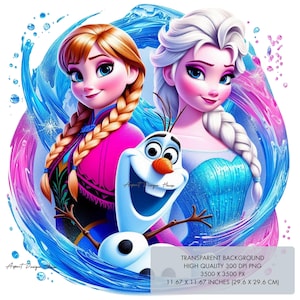 3 Frozen PNG, Elsa Anna Olaf 300 dpi sublimatieontwerpen van hoge kwaliteit, kunst aan de muur wordt afgedrukt, clipart, shirtontwerp, digitale Instant Download