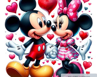 1 Valentijnsdag Mickey Minnie PNG, paar png-shirtafdrukken, sublimatieontwerpen, sublimatiebestandsafbeelding, digitale Instant Download