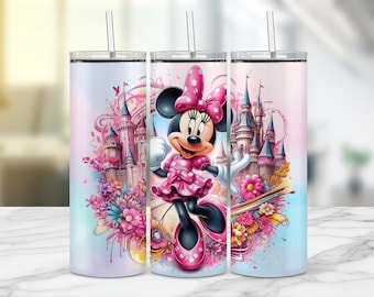 Minnie Mouse en Magic Castle Tumbler Wrap, Mouse Girl Ombre 20oz Skinny Straight Tumbler Wrap Sublimatie Design PNG, Instant Download-bestand