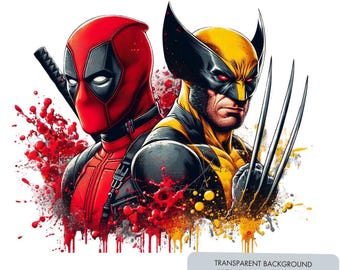 2 Deadpool and Wolverine PNG, fan art, Sublimation Designs High quality 300 dpi clipart, Sublimation prints, Digital Instant Download