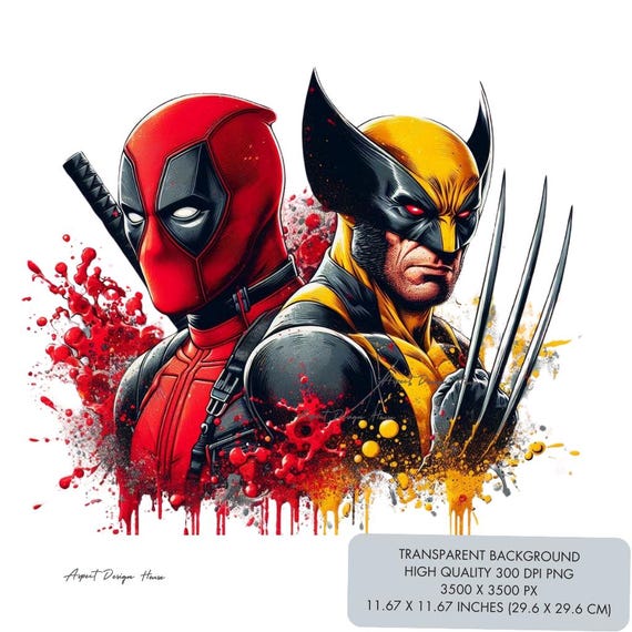 2 Deadpool and Wolverine PNG, fan art, Sublimation Designs High quality 300 dpi clipart, Sublimation prints, Digital Instant Download