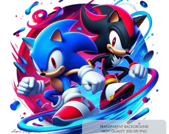 3 Shadow and Sonic PNG, Sublimation Designs clipart, High quality 300 dpi, Shirt image for kids party trip birthday boy, Digital Download