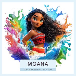 4 Moana PNG-illustraties, splash en aquarel voor sublimatie, TRANSPARANTE ACHTERGROND, 300 DPI&#39;s met hoge resolutie, Instant Download