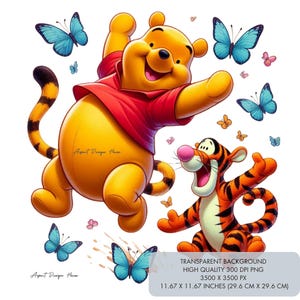 2 Winnie the Pooh PNG, Classic Pooh bear Kids PNG, Cartoon PNG, High quality 300 dpi Sublimation Designs, Wall art prints, clipart Download