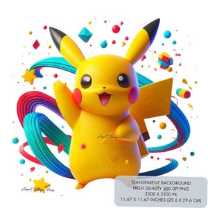 2 Vibrant Pokemo Pikachu PNG Clipart, Sublimation Design Image files, Stickers, Birthday Gift For Kids, Instant Download, Shirt Tshirt Print