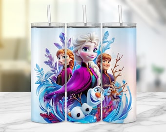 Opakowanie na kubek Frozen Tumbler, 20-uncjowy, cienki wzór opakowania na kubek, Elsa Anna Olaf PNG do pobrania cyfrowego, obraz sublimacyjny, do pobrania cyfrowego, do druku