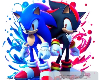 4 Sonic and Shadow PNG, Sublimation Designs clipart, High quality 300 dpi, Shirt image for kids party trip birthday boy, Digital Download