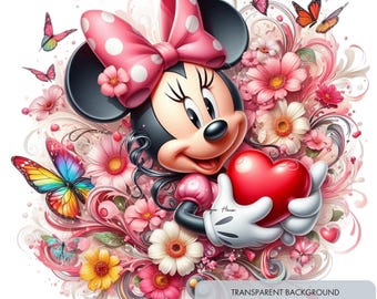 Pink Minnie Mouse PNG, Floral Sublimation Design (Digital Download 300 DPI)