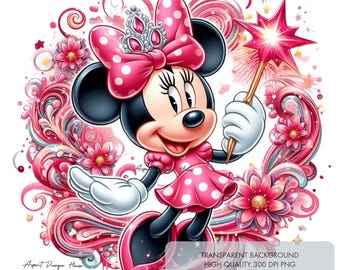 3 clipart PNG da Fada Rosa Minnie, designs de sublimação de alta qualidade de 300 dpi, impressões de arte de parede, imagem de camisa para meninas, download digital