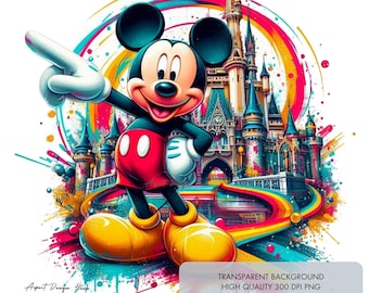 4 Mickey Mouse PNG Clipart, High quality 300 dpi Sublimation Designs, Wall art, Shirt image for family trip, kids birthday, Digital Download
