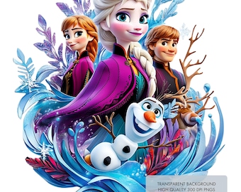4 Frozen PNG Clipart, Splash and Watercolor Design for Sublimation, TRANSPARENT BACKGROUND, High Resolution 300 dpi, Instant Download