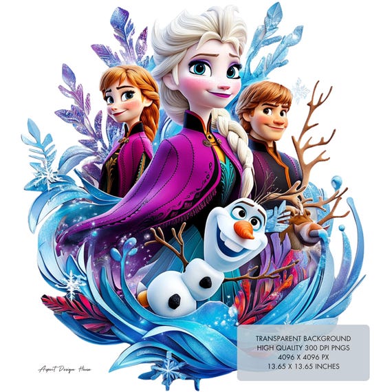 4 Frozen PNG Clipart, Sublimation designs, TRANSPARENT BACKGROUND, High Resolution 300 dpi, Image for shirt tshirt sticker Digital Download