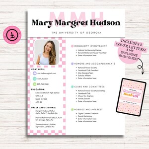 Sorority Resume Template, College Resume Template, Modern Resume, Resume with Photo, Canva Resume, Cover Letter Template, Sorority Letters
