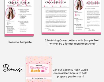Sorority Resume, Modern Resume, Rush Resume Template, Resume With