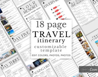 Itinerario de viaje, Planificador de vacaciones, Planificador de viajes, Diario de viaje, Plantilla de viaje, Planificador de vacaciones, Organizador de viajes, Lista de verificación de viaje PDF