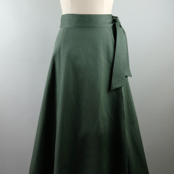 Army Green Linen Asymmetric Midi Skirt For Summer Wrap Style With Tie Waist And Elegant Design main image 0
