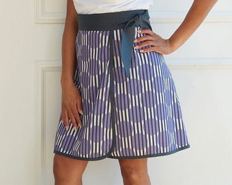 Wrap skirt side tie - Sophia periwinkle polka dot stripe