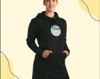 Graphic - Love Yourself Streeter Hoodie Dress, Slogan Hoodie Dress, Love Yourself lover gifts, Love your Body Dress, Hoodie Dress Lover Gift