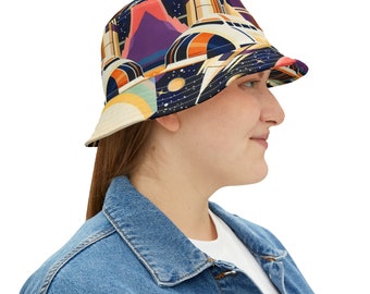 Graphic - Outerspace Bucket Hat, Spaceship lover hat, Celestial lover hat, Streetwear lover hat, Bucket hat lover gift, Unique gift ideas