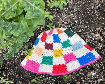 Checkerboard Crochet Bucket Hat PATTERN | Easy Crochet Pattern | Crochet Hat | Sarah Checkerboard Bucket Hat
