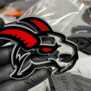 Angry Goat Black / Gray Red Eye and Red Horns Emblem Badge Car or Truck 2 Badges