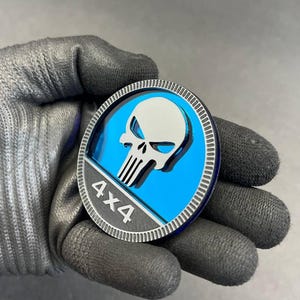 Custom Skull Rated Engraved Car Emblem Badge Acrylic Double Layer MULTICOLOR |2 Badges| for Warrior Wrangler 4x4 Safe Adhesive Easy Install