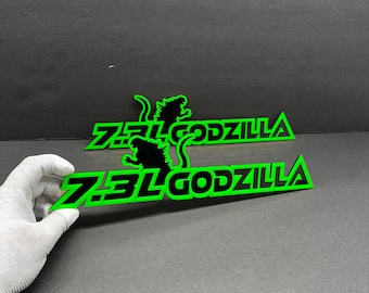 2 emblemas Godzilla personalizados para guardabarros de coche RAGING-7.3 MULTICOLOR, insignia para camión, insignia deportiva todoterreno 4x4 SUV, adhesivo CarSafe, fácil de instalar
