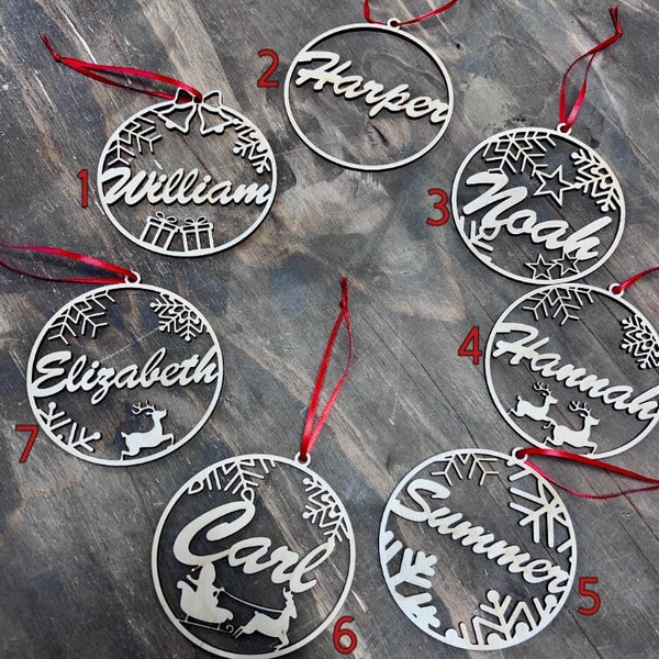 Custom Christmas Laser-Cut Ornaments, Personalized Xmas Tree Baubles, Wooden Xmas Ornaments, Custom Gift with Your Logo Here Engraved Names