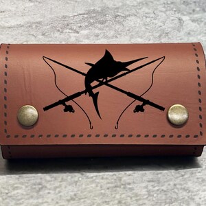 Cartera de pesca con mosca de cuero con piel de oveja -carteras de pesca-regalo de pescador-bolsa de moscas Kit personalizado de 10 moscas multicolores