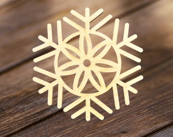 Snowflake Ornament Christmas Tree Toy Winter Decor Noah Holiday Gift DIY Wood, wooden snowflake shape Pattern Custom size