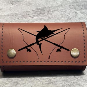 Cartera de cuero para pesca con mosca con piel de oveja - carteras de pesca - regalo de pescador - bolsa para moscas - Kit personalizado de 5 Buggy de lana negra