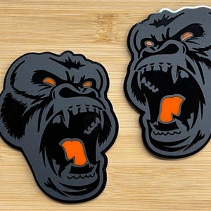Angry Gorilla Orange Eye Car Truck Emblem Badge Matte Black/Black Custom PK of 2