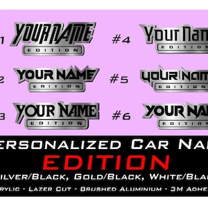 CUSTOM TEXT &quot;EDITION&quot; car emblem, Car badge - Brushed Silver - Customized Text Name / Logo! Pick a Font, Size & Style With Car-Safe Adhesive