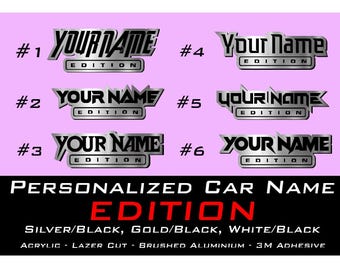 CUSTOM TEXT "EDITION" car badge emblem, Personalized Text - Brushed Silver - Customized Name, Sign, Unique Tag