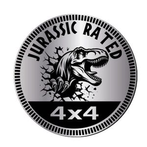 Custom Dino Jurassic Rated Raptor Engraved Car Emblem Badge Acrylic BRUSHED SILVER |2 Badges| Jeep 4x4 Car-Safe Adhesive Easy Install