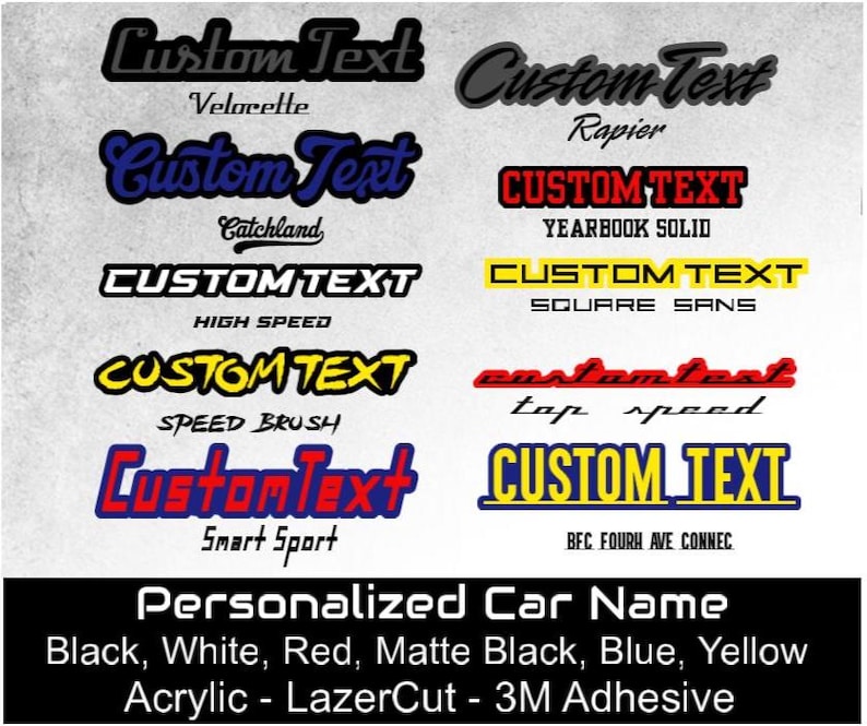 Custom Acrylic Car Name Emblem Text Badge - MULTI COLOR - Customized ...