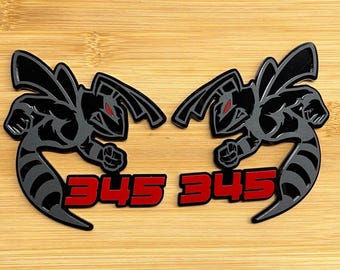 Custom BADGES Fender Hornet Car Emblem BEE | 2 BADGES | Red Eye Angry Aggressive Sport Cars Trucks