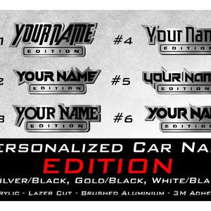 カスタム テキスト「EDITION」カー エンブレム、カー バッジ - ブラッシュ シルバー - カスタマイズされたテキスト名! 車に安全な接着剤でフォント、サイズ、スタイルを簡単に選択できます。