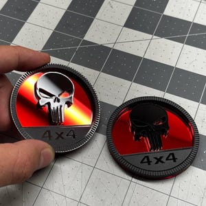 Custom Skull Rated Engraved Car Emblem Badge Acrylic Double Layer MULTICOLOR |2 Badges| for Jeep Wrangler 4x4 Car-Safe Adhesive Easy Install