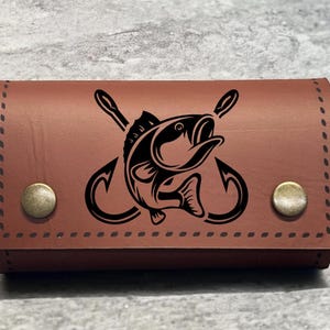Cartera de pesca con mosca de cuero con piel de oveja -carteras de pesca-regalo de pescador-bolsa de moscas Kit personalizado de 10 moscas multicolores