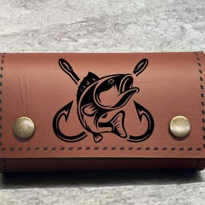 Cartera de cuero para pesca con mosca con piel de oveja - carteras de pesca - regalo de pescador - bolsa para moscas - Kit personalizado de 5 Buggy de lana negra
