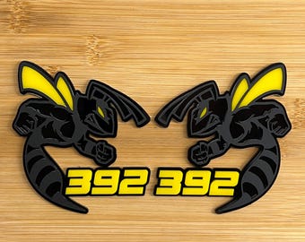 Hornet Angry Bee Fender Badges – Swole Red Eye, Set Of 2, Black Adhesive Emblems