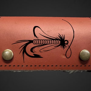 Cartera de cuero personalizada para pesca con mosca con piel de oveja - carteras de pesca - regalo de pescador bolsa para moscas Kit de pesca con mosca de 10 Buggy de lana negra
